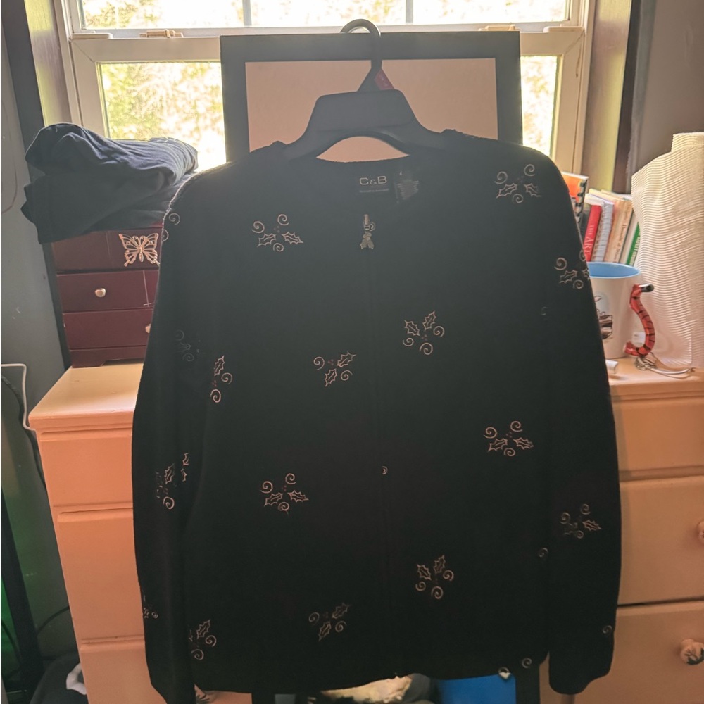 Croft & Barrow Black Jacket with White Embroidery